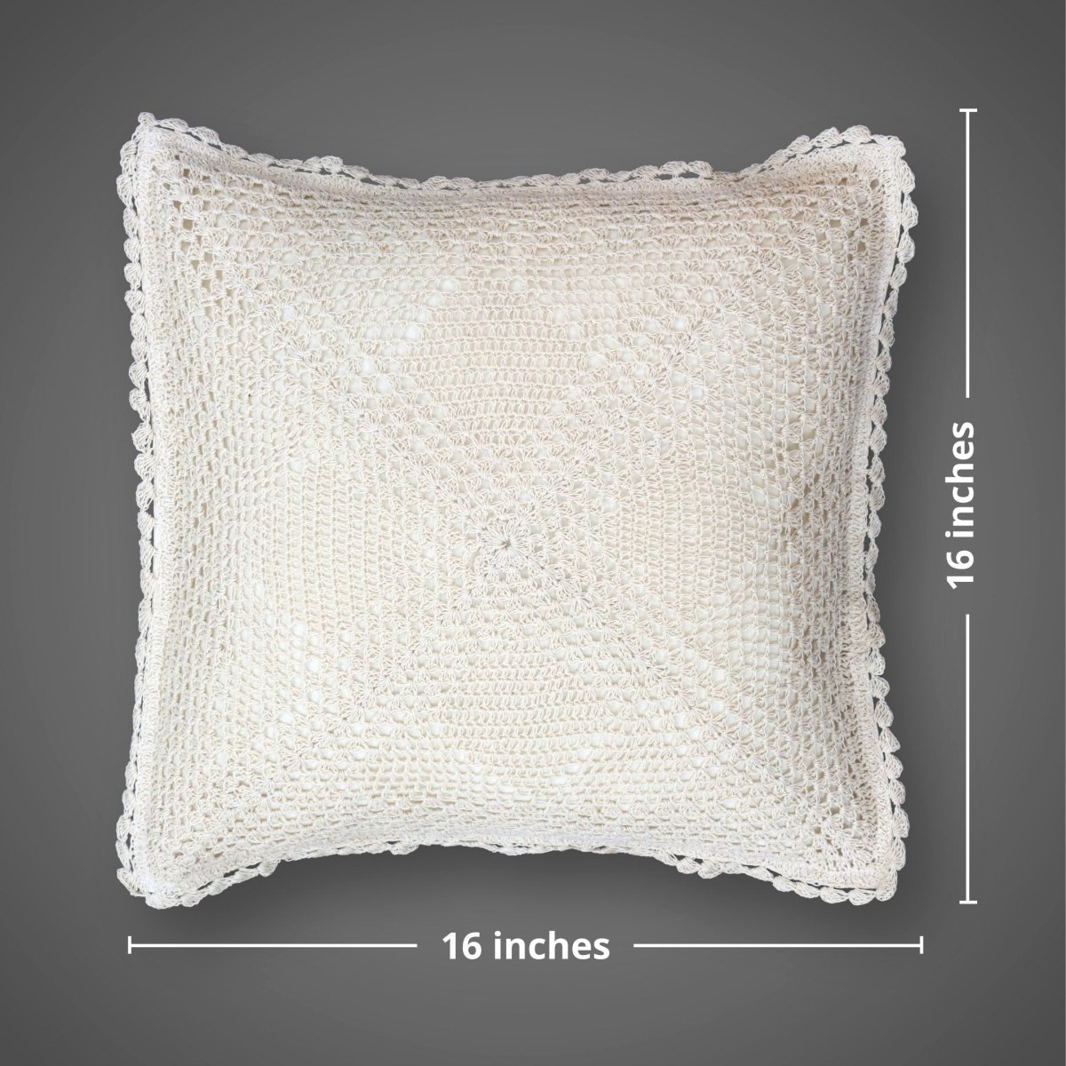 Crochet Cotton Cushion Cover in White with a Quad Pattern (Set of 1/2/4) | 16 x 16 inches | Handmade