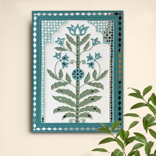 Artisanal desert oasis handmade mud art wall hanging, showcasing traditional craftsmanship 
