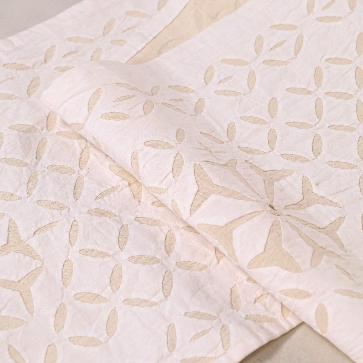 Dining Table Runner In Lily White Applique Cutwork Cotton With Mirrors | Handmade In India