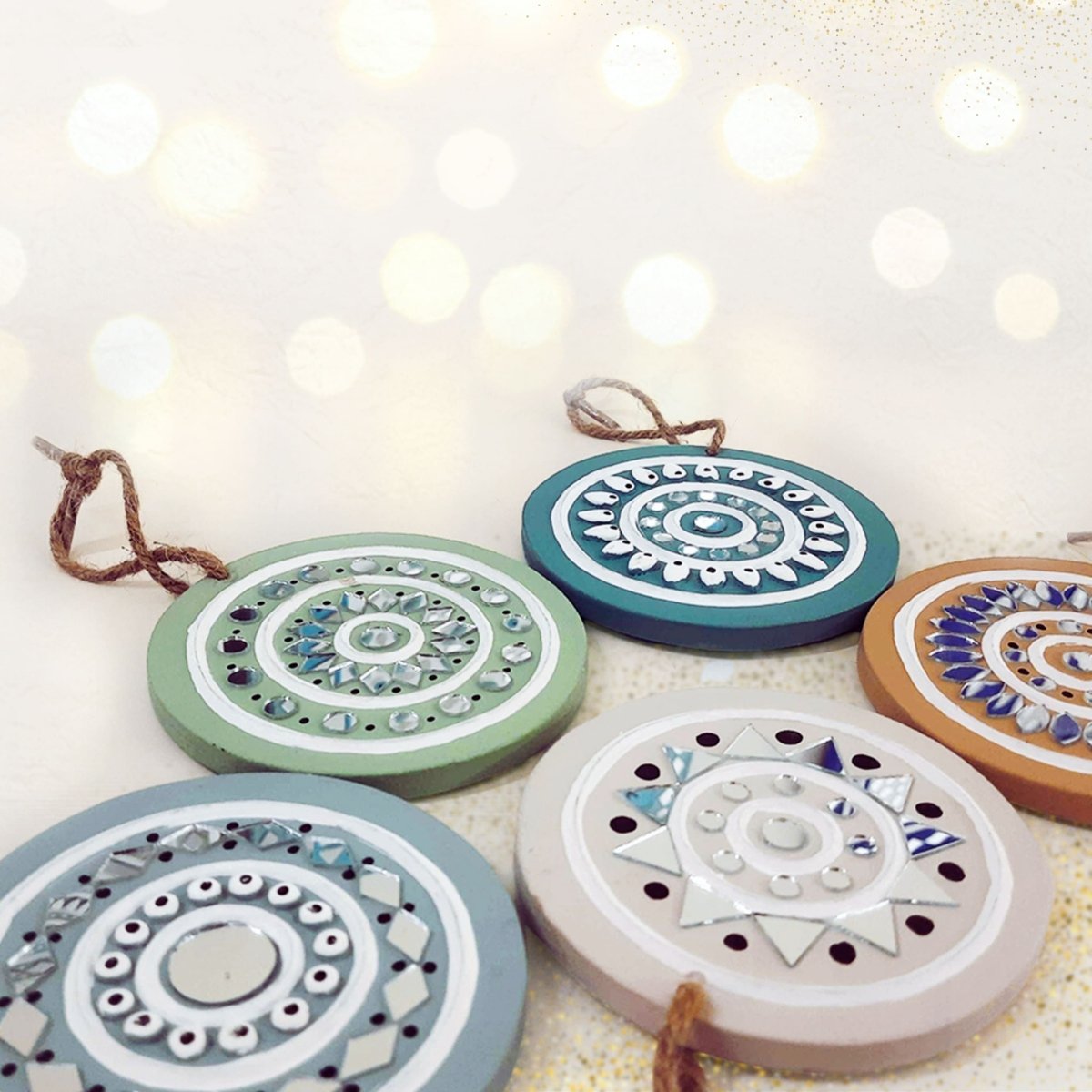 Earthen Sparkle Handmade Mud Art Hanging Ornaments (Set of 5)
