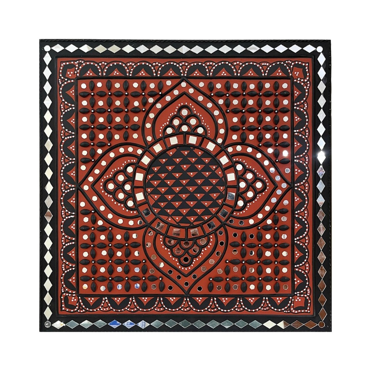 18X18 inches Earthen Sparkle Handmade Mud and Mirror Lippan Art for Wall Hanging 