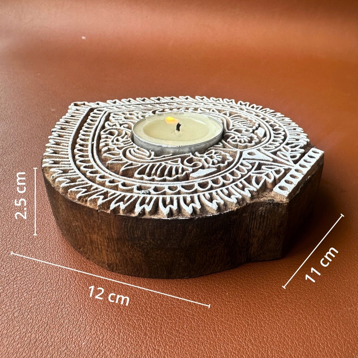 Engraved Wooden Leaf Shaped Diyas - Tea Light Holder