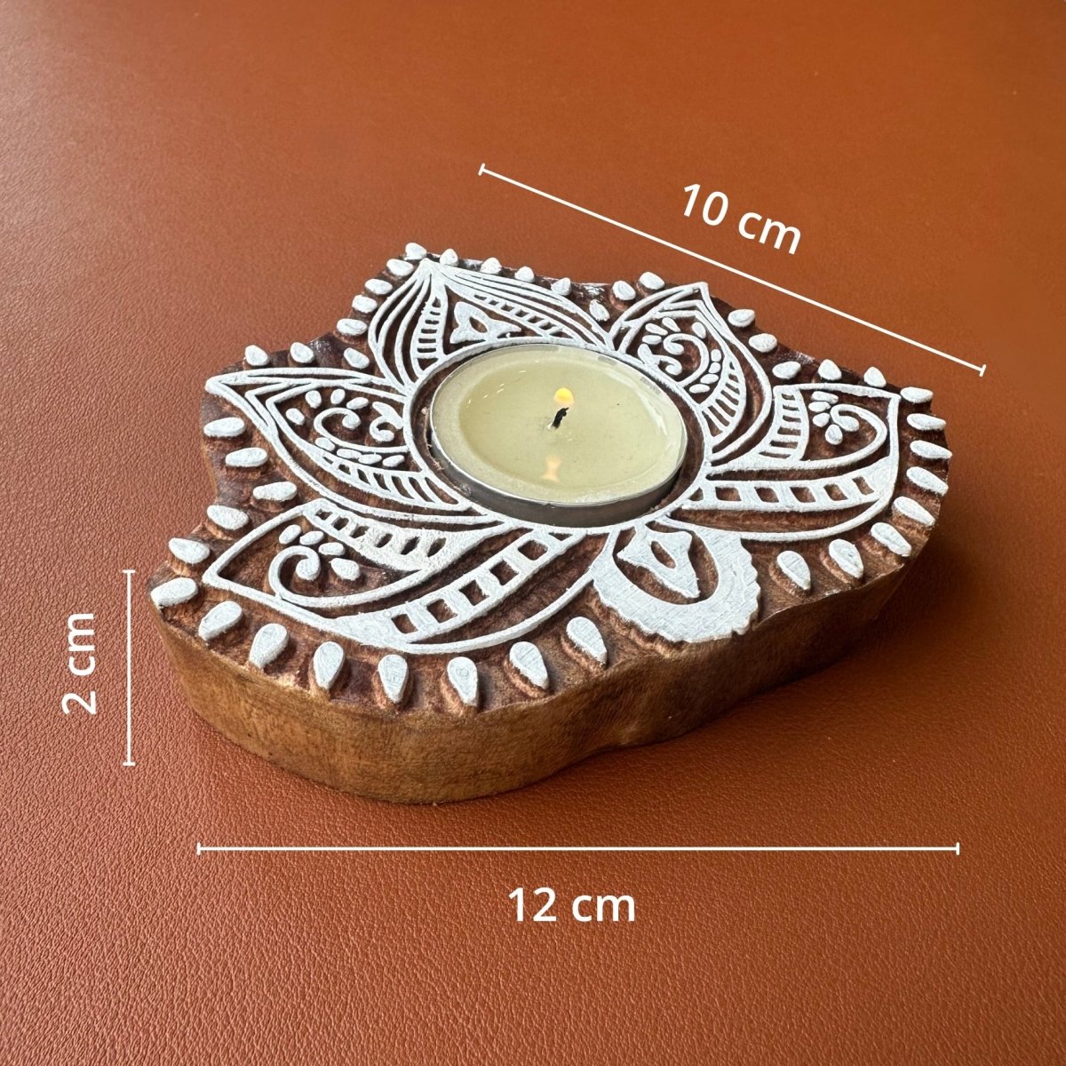 Engraved Wooden Lotus Diyas - Tea Light Holder