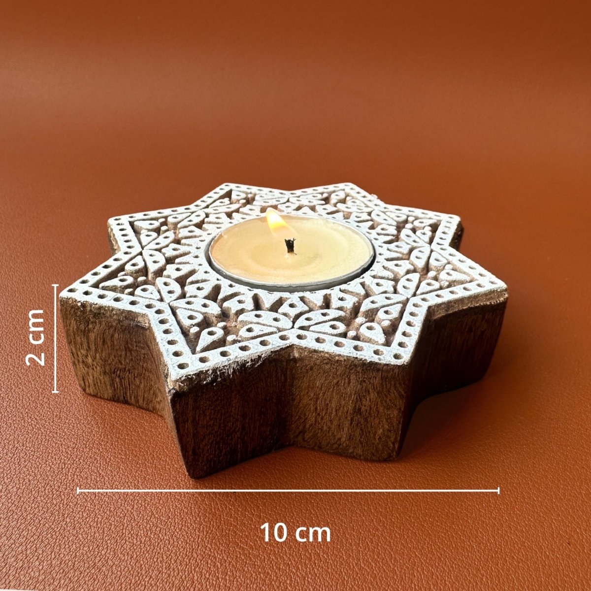 Engraved Wooden Star Shaped Diyas - Tea Light Holder