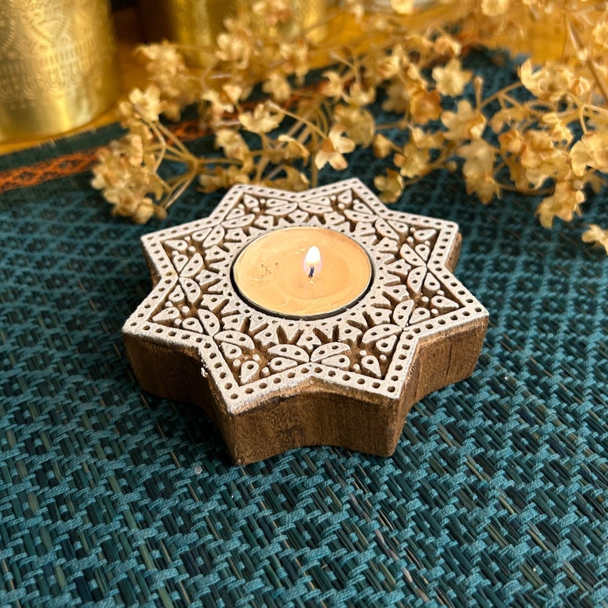 Engraved Wooden Star Shaped Diyas - Tea Light Holder