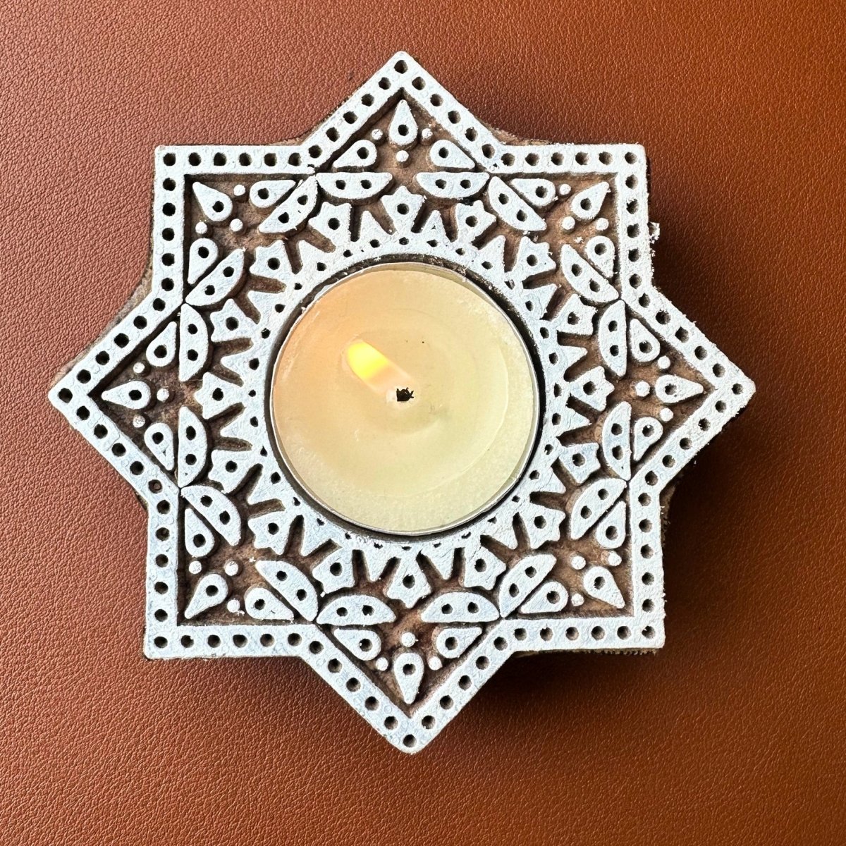 Engraved Wooden Star Shaped Diyas - Tea Light Holder