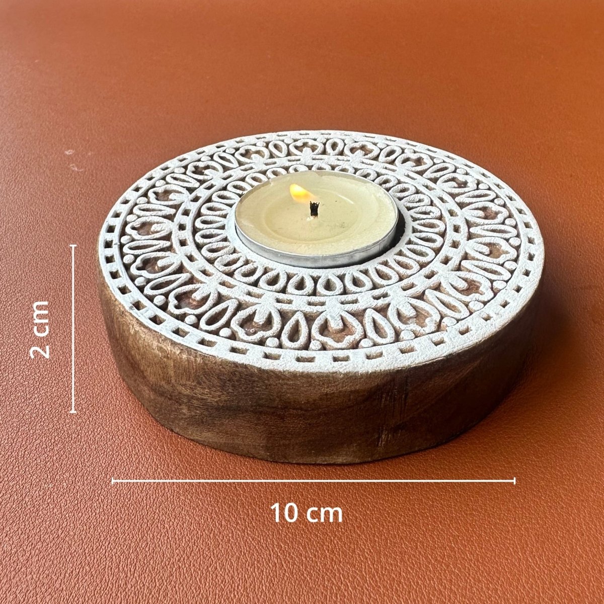 Engraved Wooden Round Diyas - Tea Light Holder