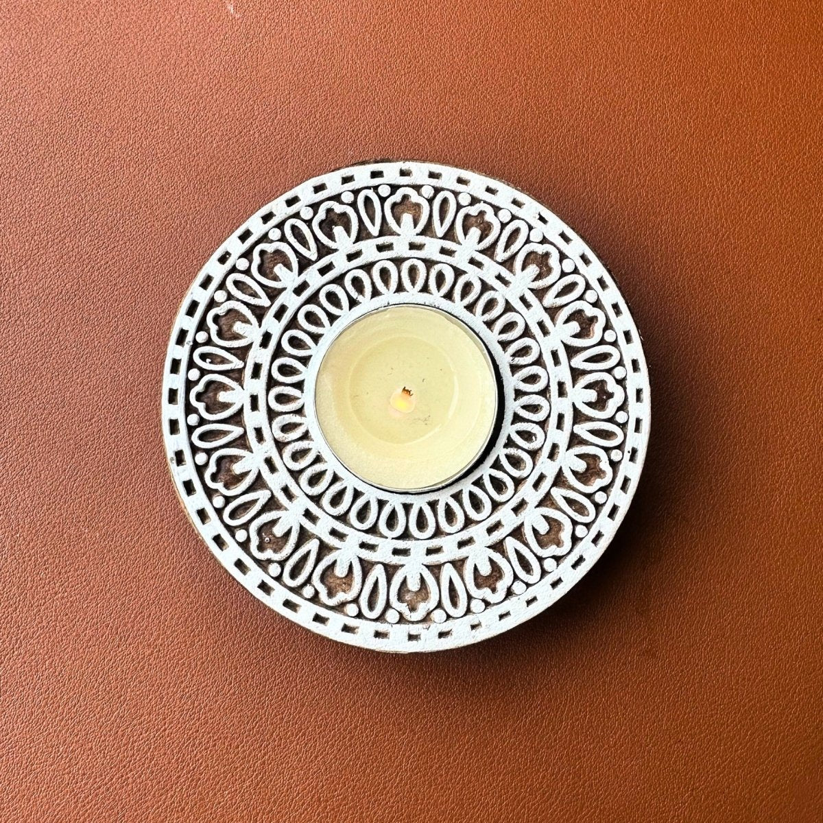 Engraved Wooden Round Diyas - Tea Light Holder