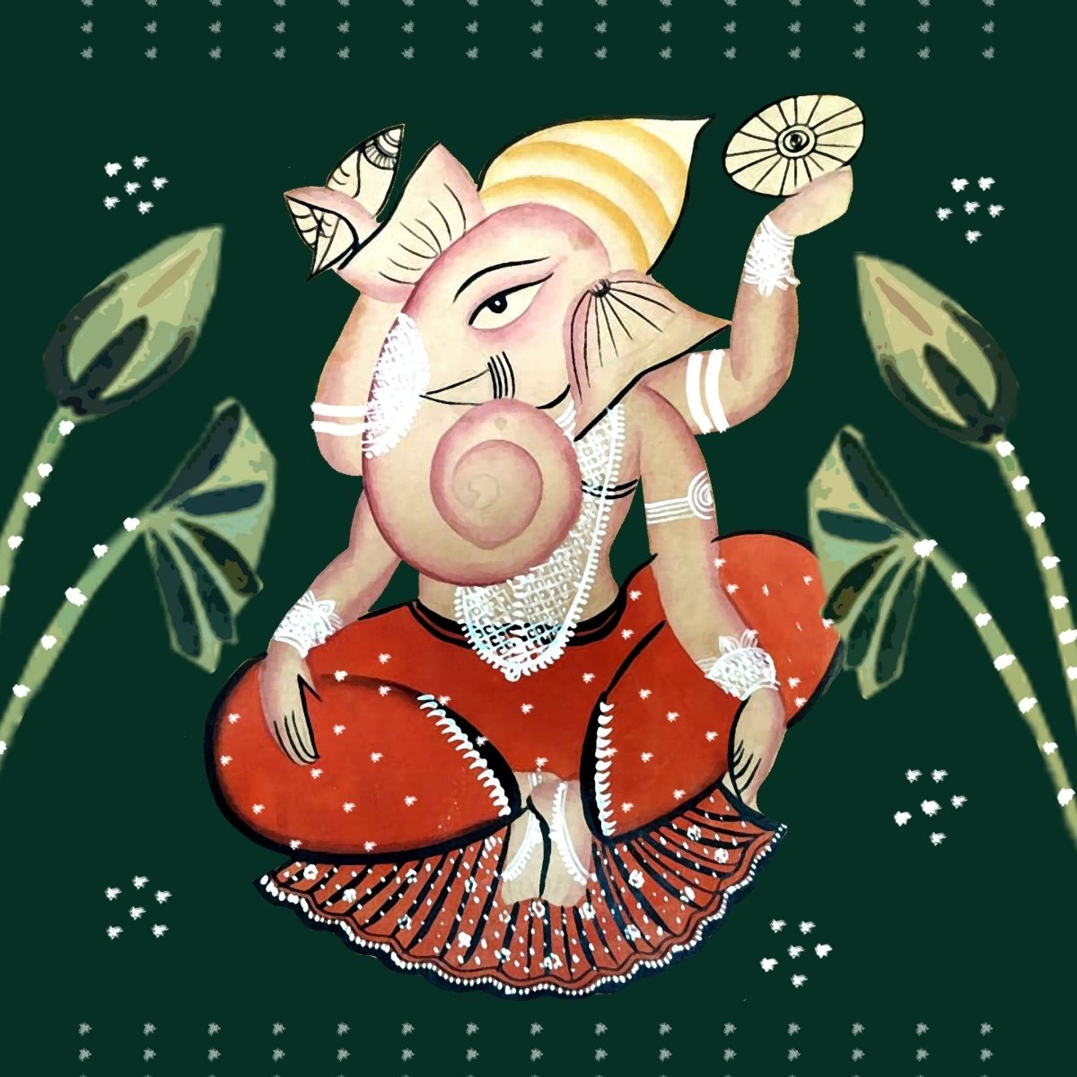 Festive Kalighat Wall Painting Of Ganesha