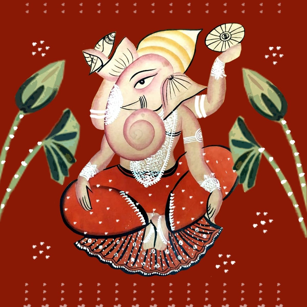 Festive Kalighat Wall Painting Of Ganesha