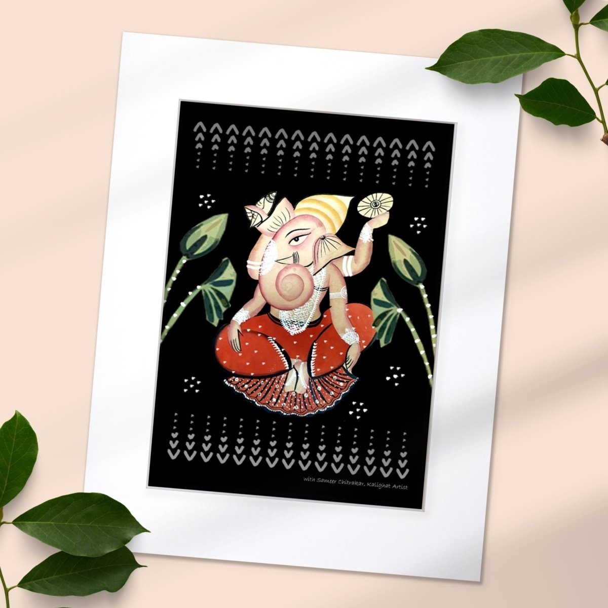 Festive Kalighat Wall Painting Of Ganesha