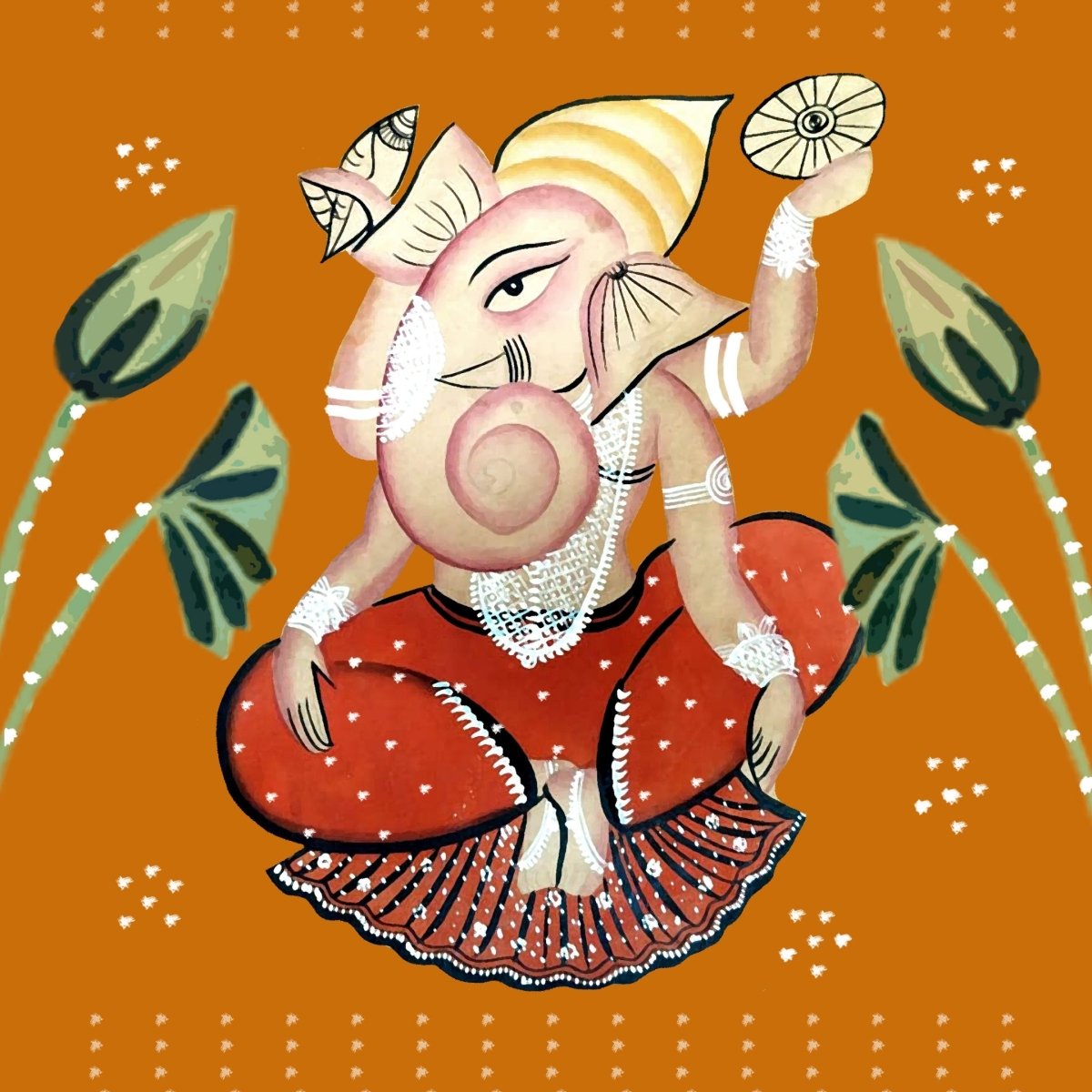 Festive Kalighat Wall Painting Of Ganesha