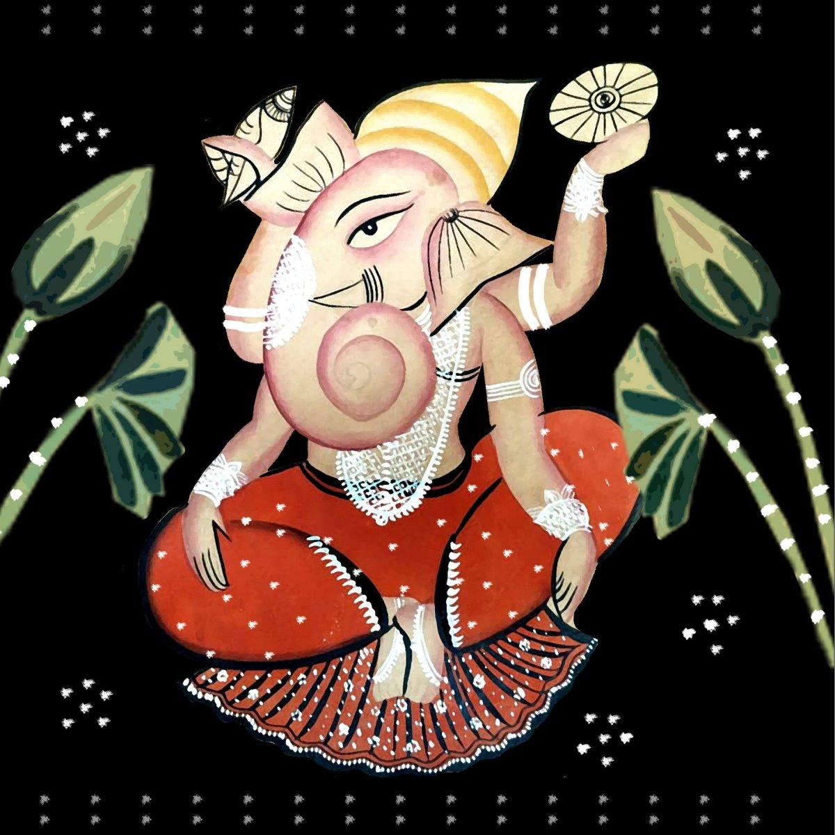 Festive Kalighat Wall Painting Of Ganesha
