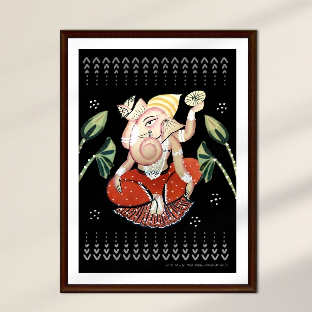 Festive Kalighat Wall Painting Of Ganesha