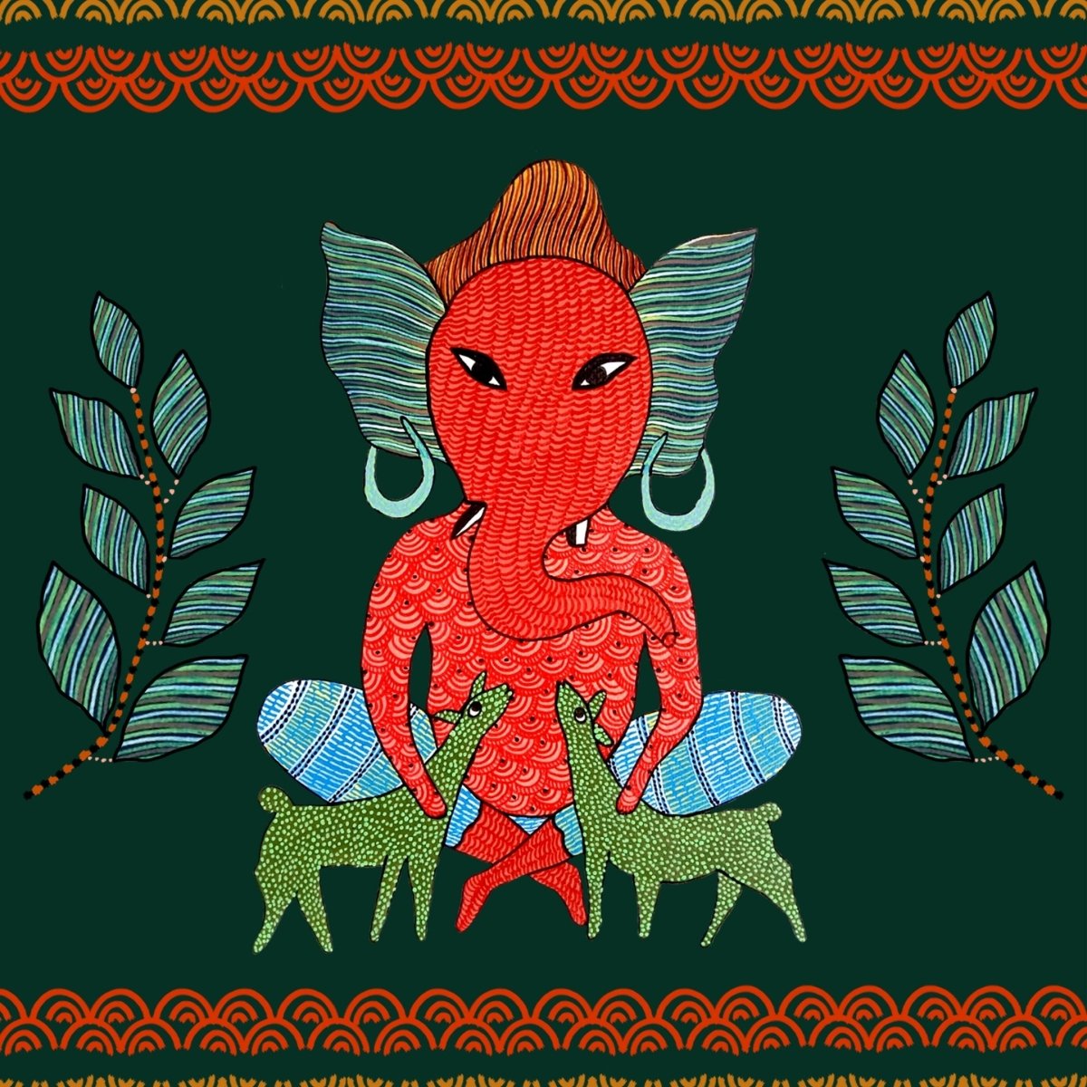 Gond Wall Art Painting Of Forest Ganesha