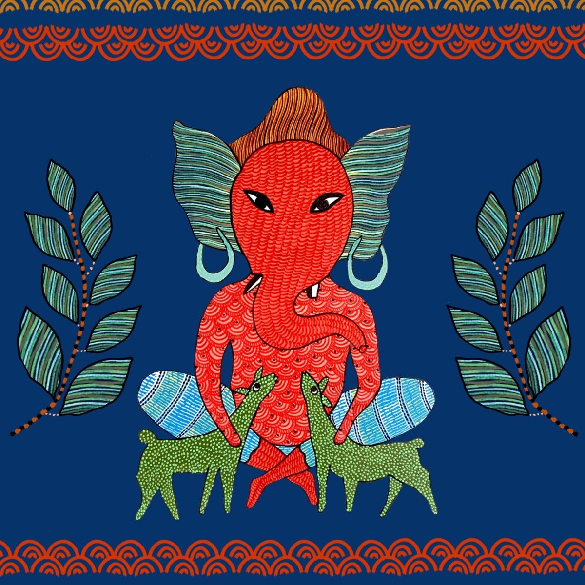 Gond Wall Art Painting Of Forest Ganesha