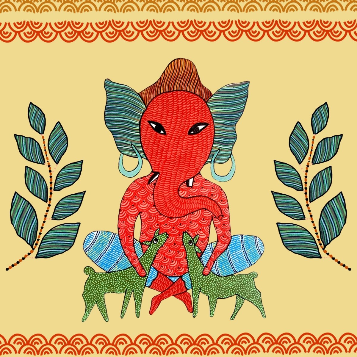Gond Wall Art Painting Of Forest Ganesha
