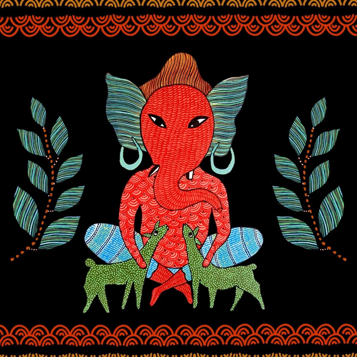 Gond Wall Art Painting Of Forest Ganesha