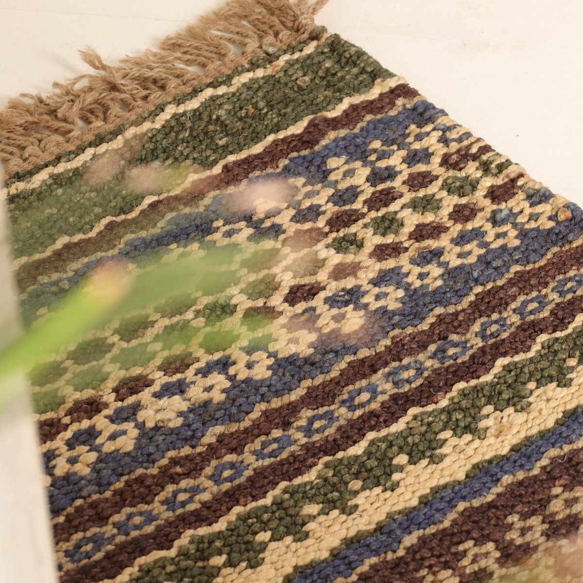 Green Sustainable Floor Rug In 2 x 3 ft | Geometric Pattern | Handcrafted In India