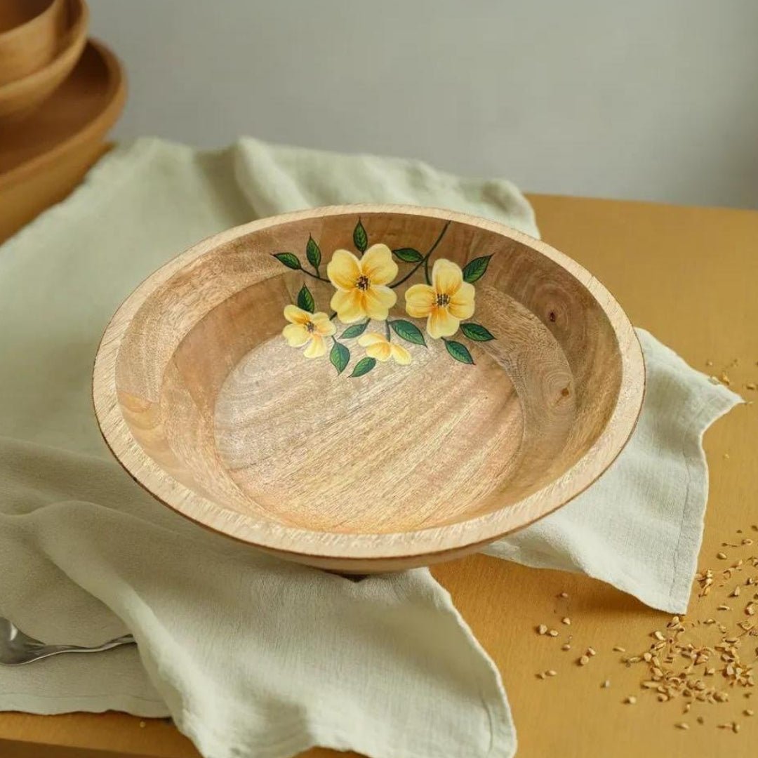 Hand Painted Wooden Bowl Handcrafted from Mango Wood - Eco Friendly Tableware