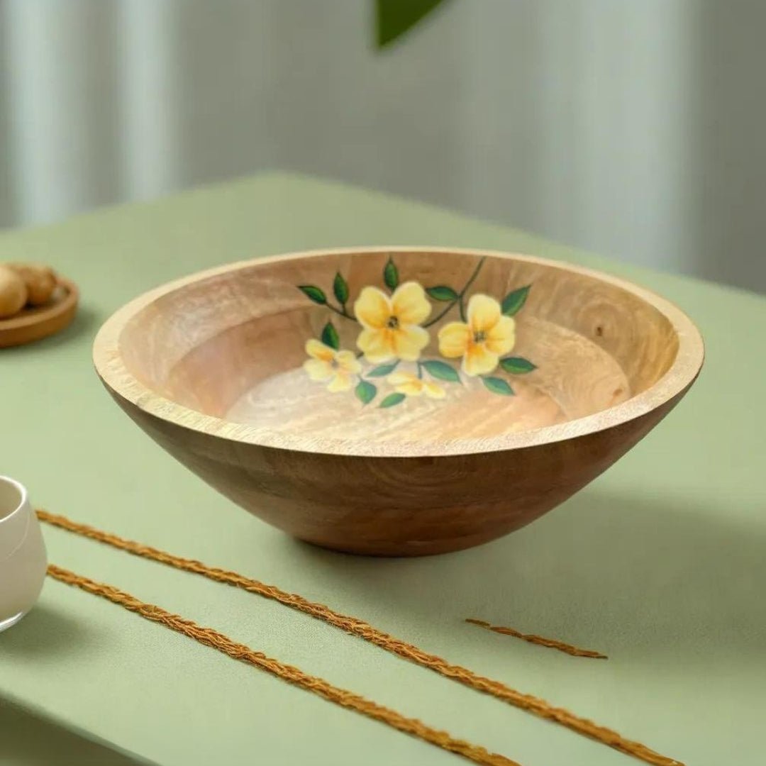Hand Painted Wooden Bowl Handcrafted from Mango Wood - Eco Friendly Tableware