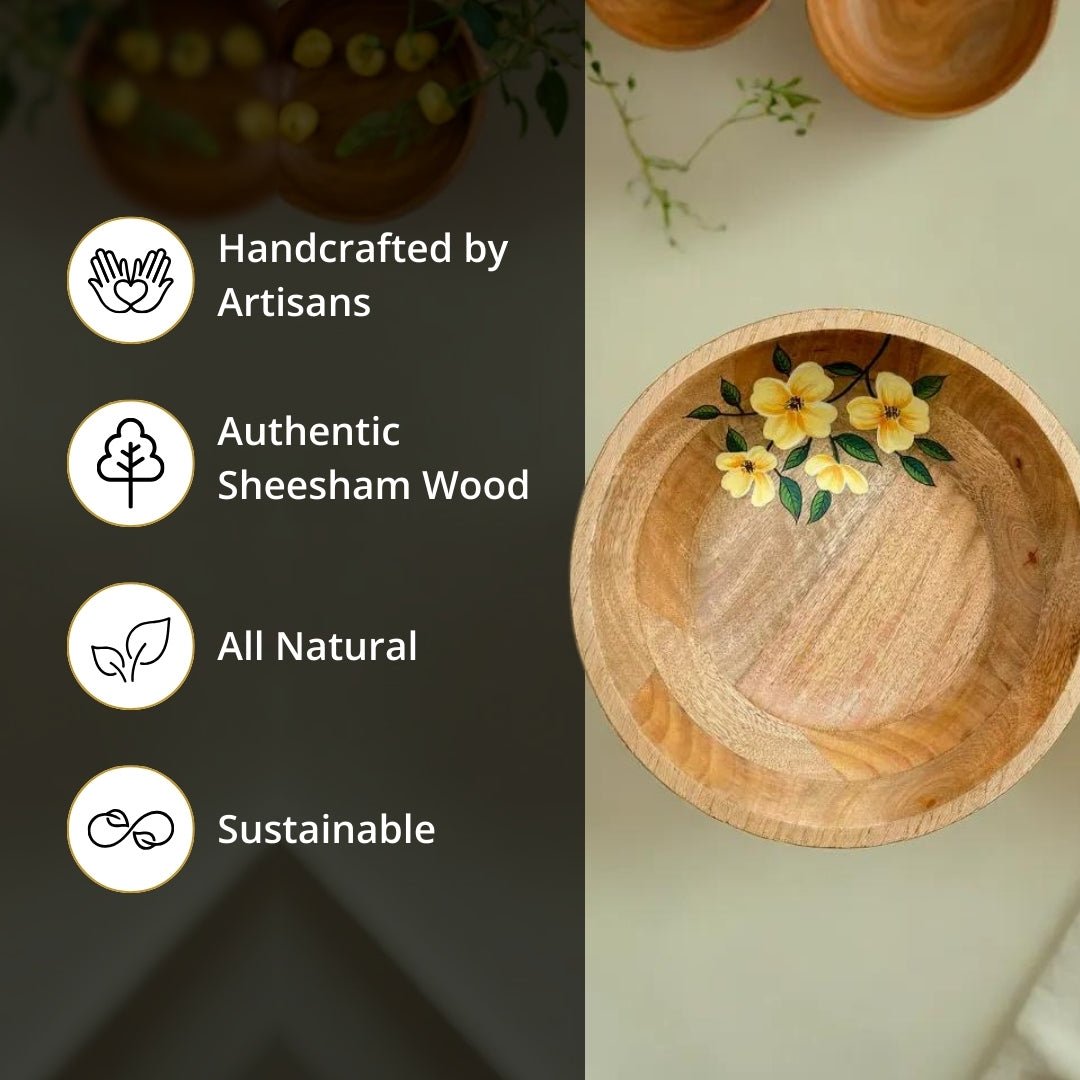 Hand Painted Wooden Bowl Handcrafted from Mango Wood - Eco Friendly Tableware