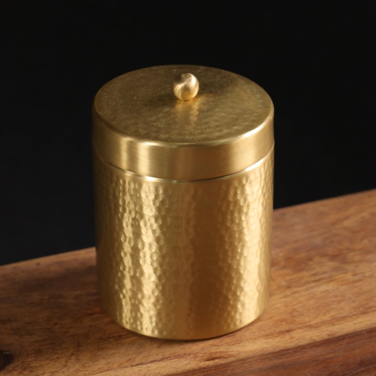 Handcrafted Hammered Brass Jar with Lid | Large: 4" Diameter, 5" Height