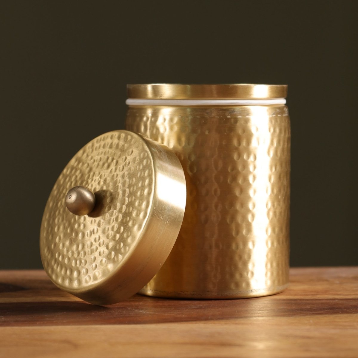 Handcrafted Hammered Brass Jar with Lid | Large: 4" Diameter, 5" Height