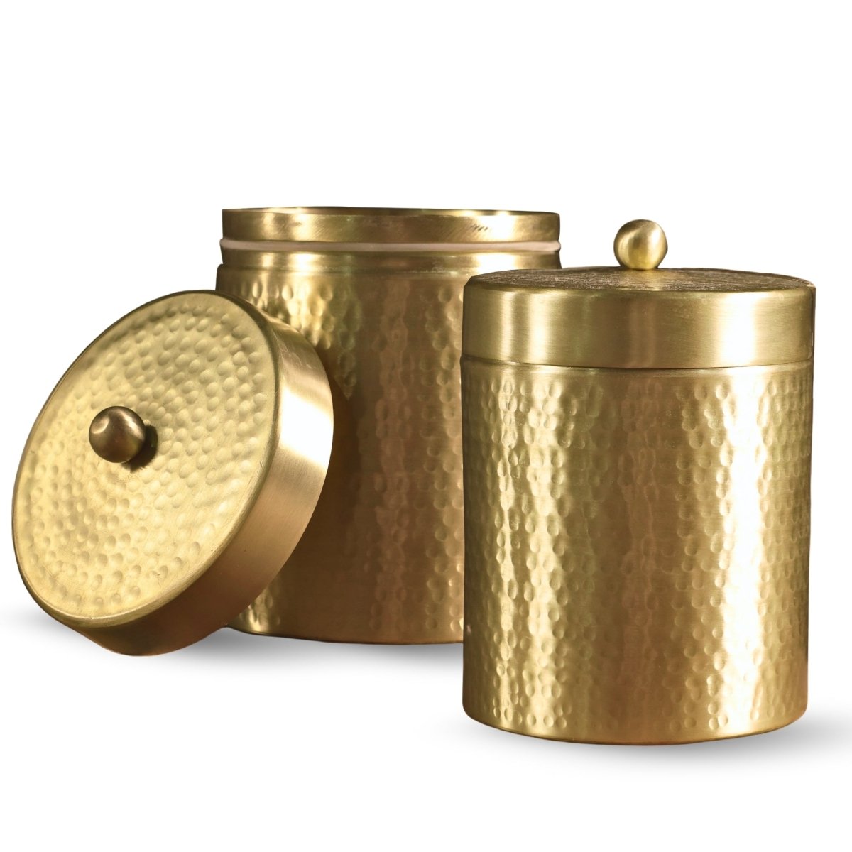 Handcrafted Hammered Brass Jar with Lid | Large: 4" Diameter, 5" Height