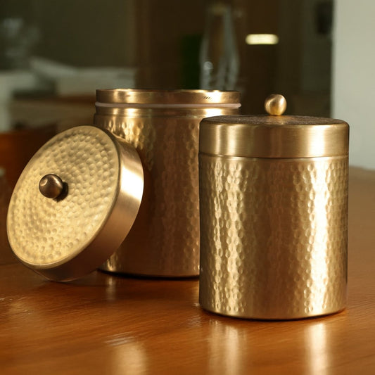 Handcrafted Hammered Brass Jar with Lid | Large: 4" Diameter, 5" Height