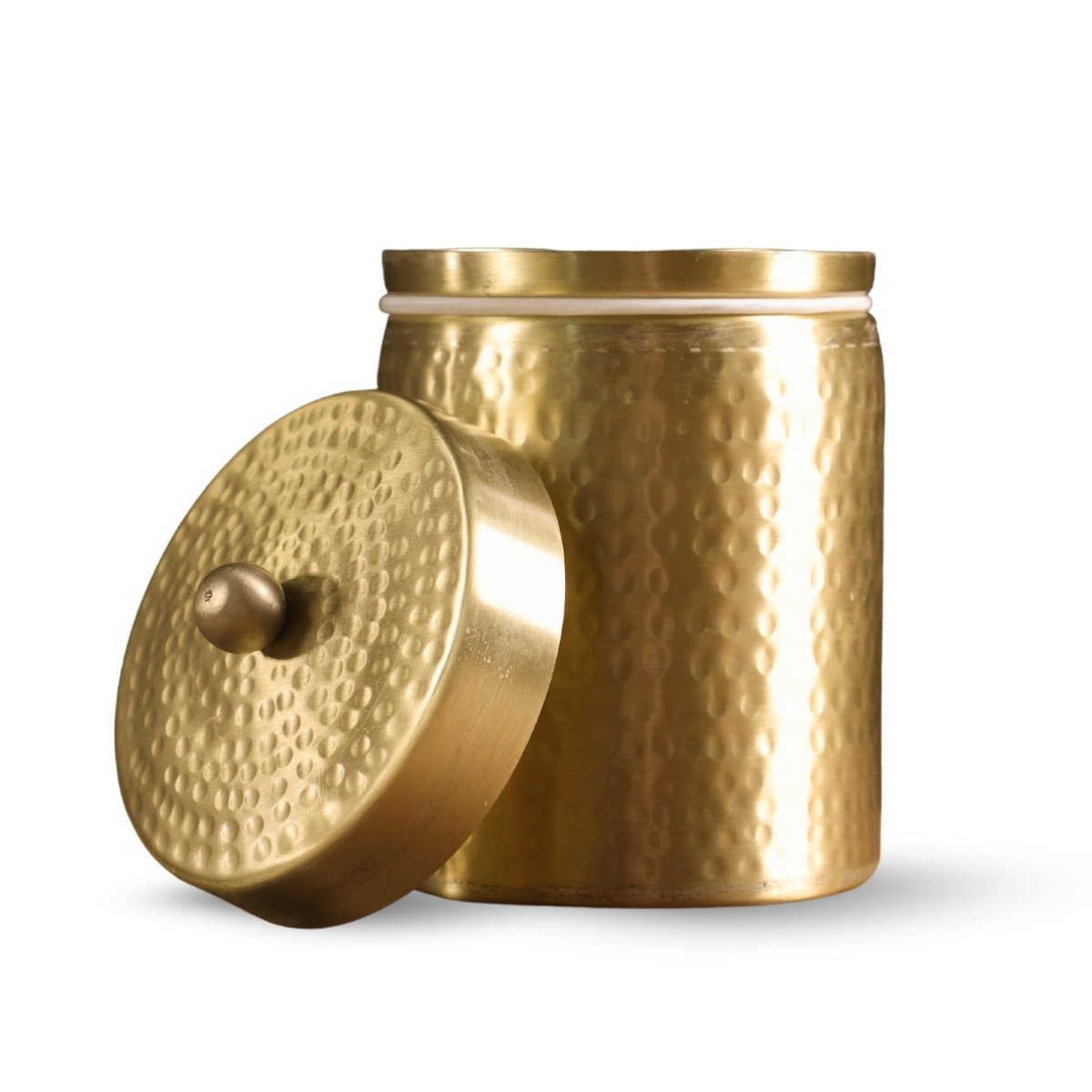 Handcrafted Hammered Brass Jar with Lid | Large: 4" Diameter, 5" Height