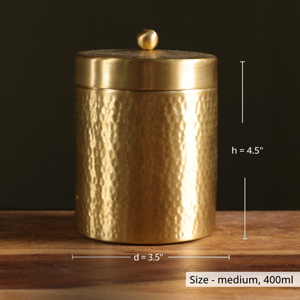 Handcrafted Hammered Brass Jar with Lid | Medium: 3.5" Diameter, 4.5" Height