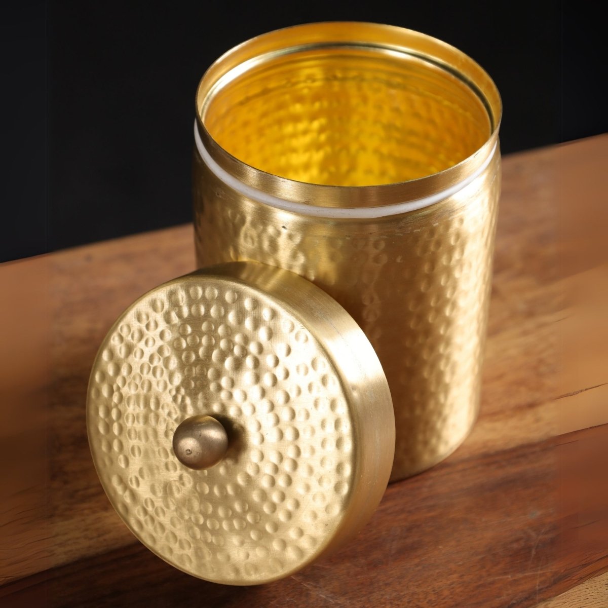 Handcrafted Hammered Brass Jar with Lid | Medium: 3.5" Diameter, 4.5" Height