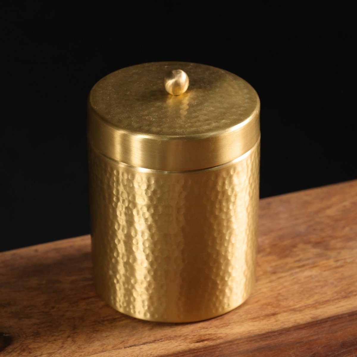 Handcrafted Hammered Brass Jar with Lid | Medium: 3.5" Diameter, 4.5" Height