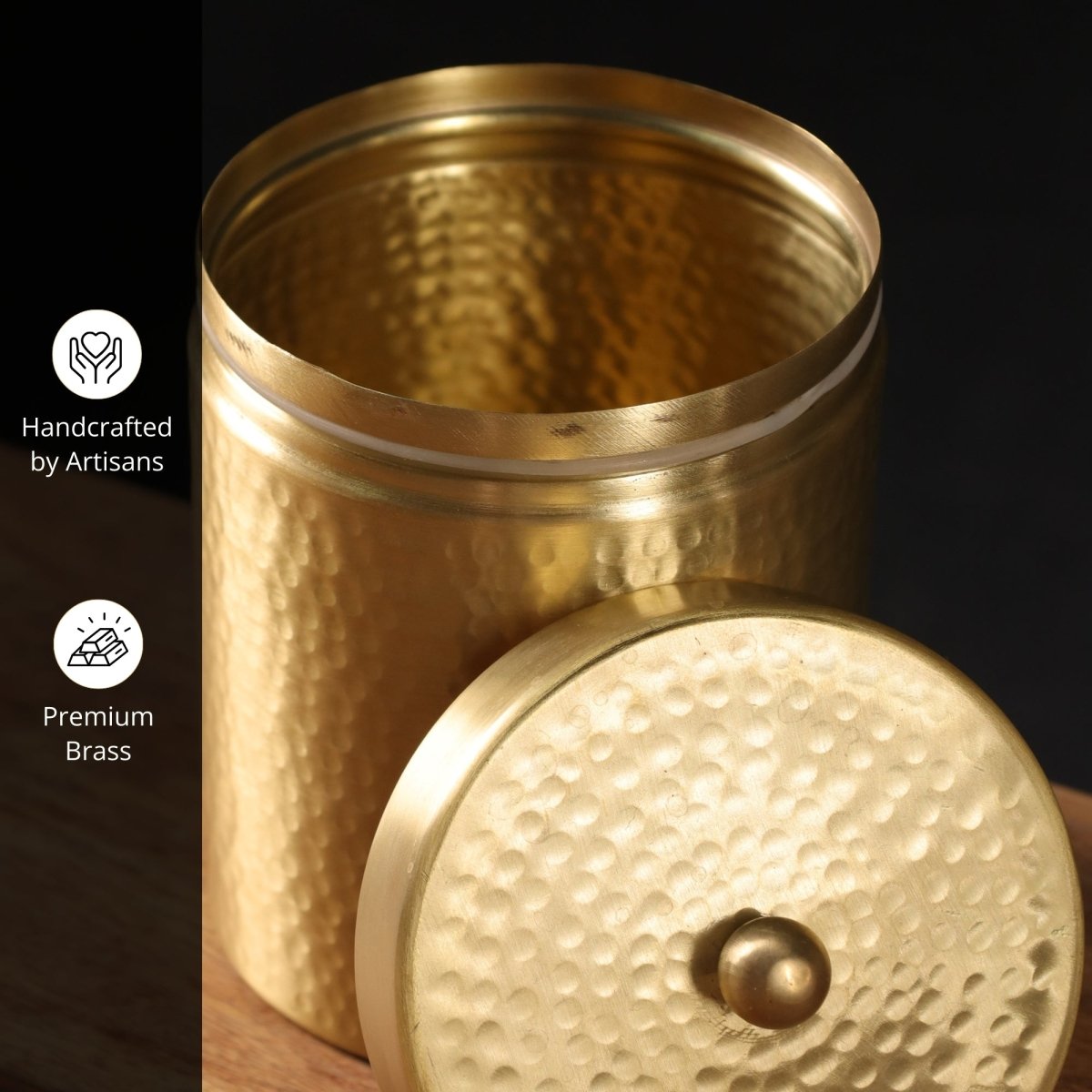 Handcrafted Hammered Brass Jar with Lid | Medium: 3.5" Diameter, 4.5" Height