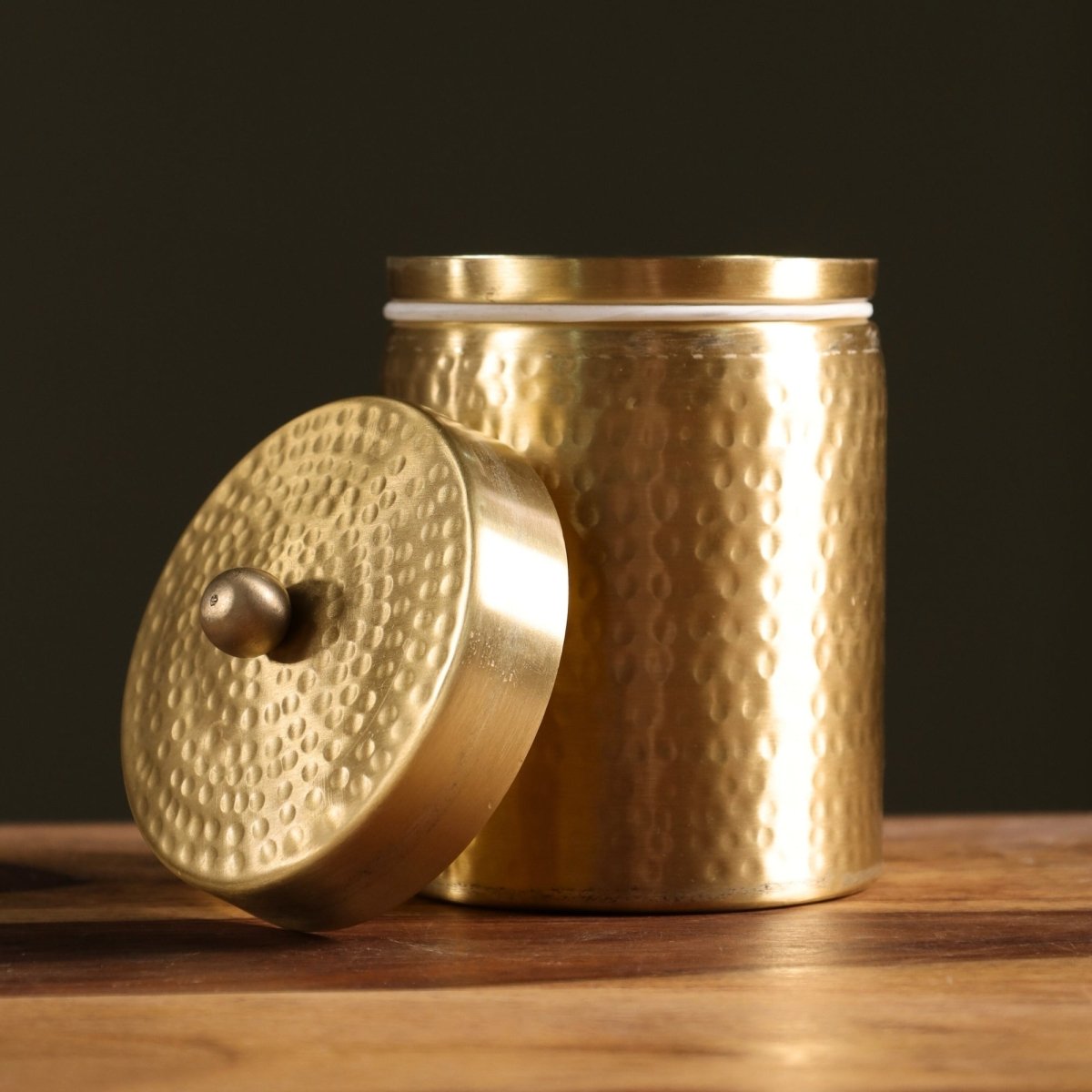 Handcrafted Hammered Brass Jar with Lid | Medium: 3.5" Diameter, 4.5" Height