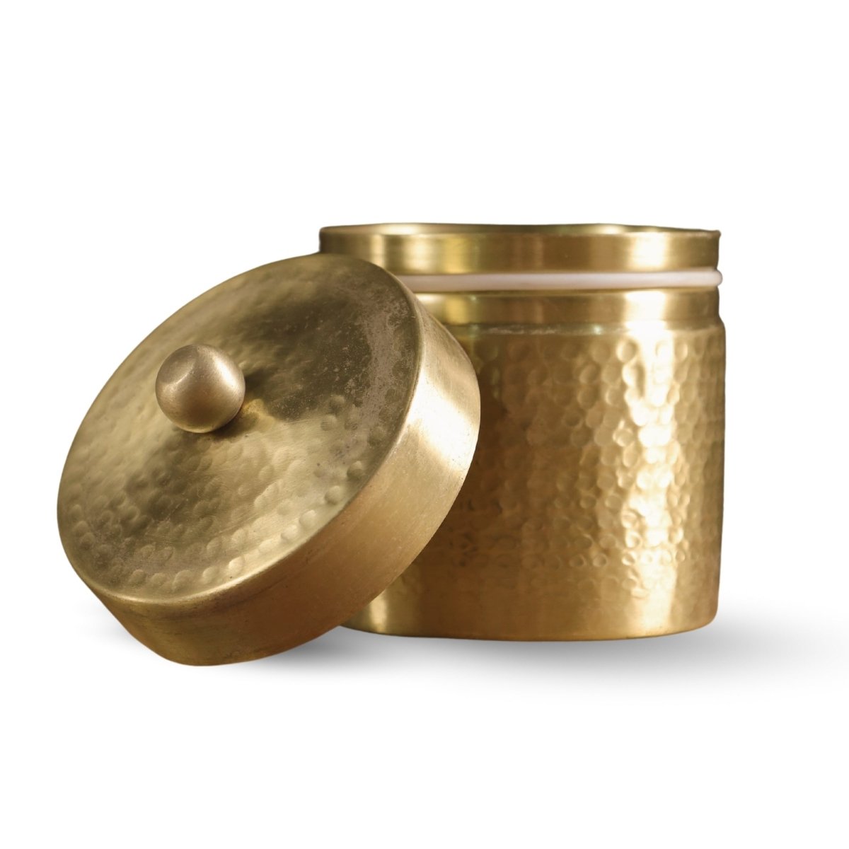 Handcrafted Hammered Brass Jar with Lid | Small: 3" Diameter, 3" Height