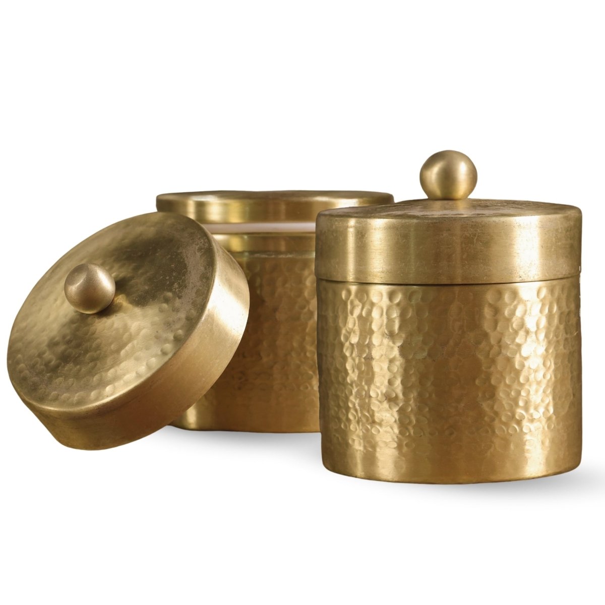 Handcrafted Hammered Brass Jar with Lid | Small: 3" Diameter, 3" Height