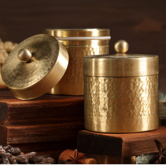 Handcrafted Hammered Brass Jar with Lid | Small: 3" Diameter, 3" Height