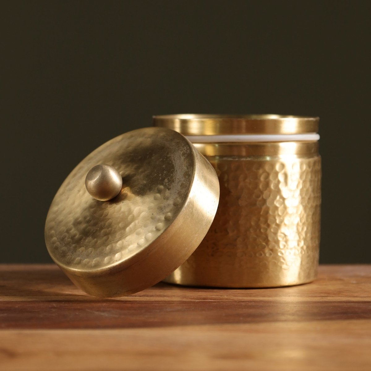 Handcrafted Hammered Brass Jar with Lid | Small: 3" Diameter, 3" Height