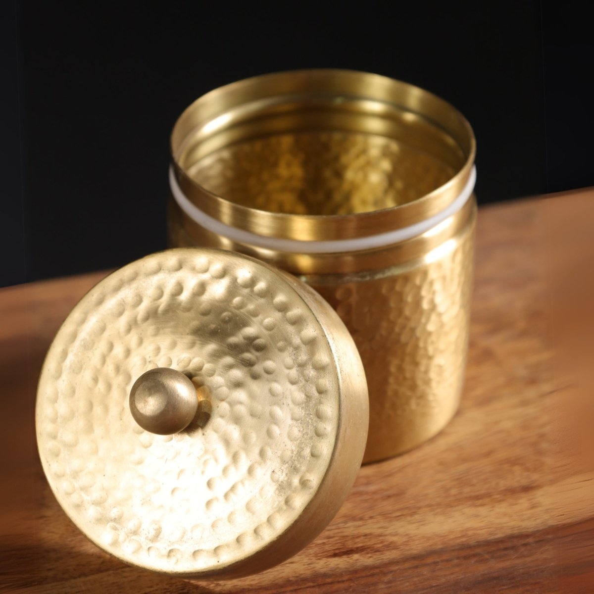 Handcrafted Hammered Brass Jar with Lid | Small: 3" Diameter, 3" Height