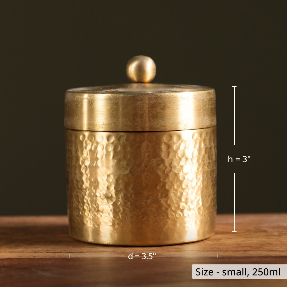 Handcrafted Hammered Brass Jar with Lid | Small: 3" Diameter, 3" Height