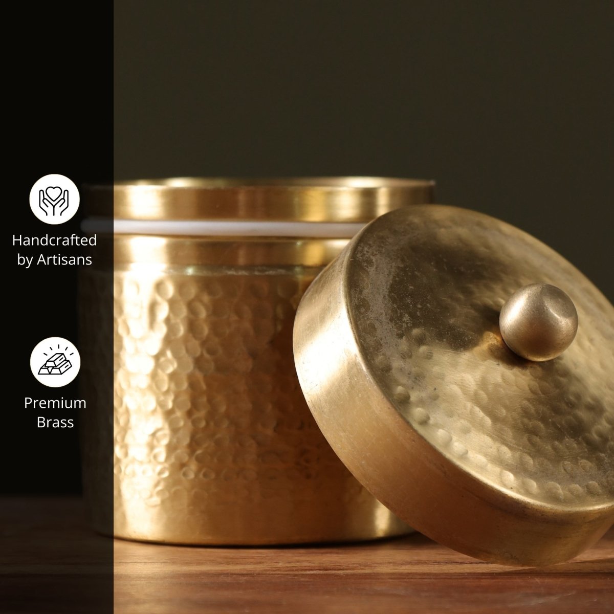 Handcrafted Hammered Brass Jar with Lid | Small: 3" Diameter, 3" Height