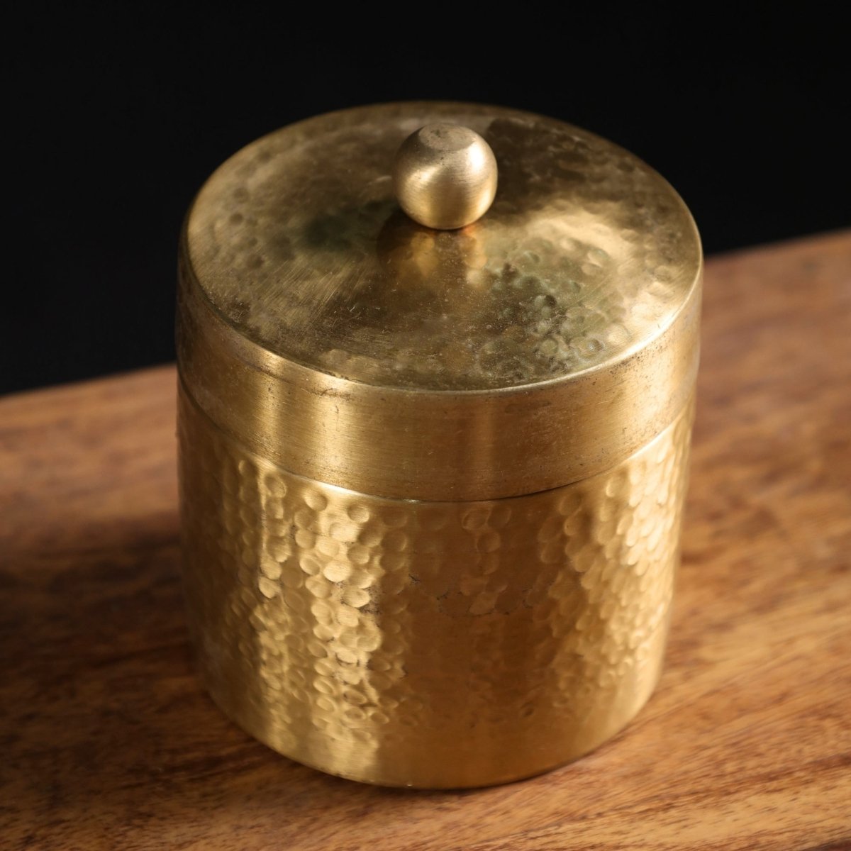 Handcrafted Hammered Brass Jar with Lid | Small: 3" Diameter, 3" Height
