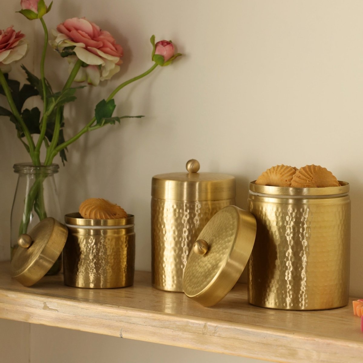 Handcrafted Pure Brass Jar with Lid | Set of 3 | Small, Medium, and Large