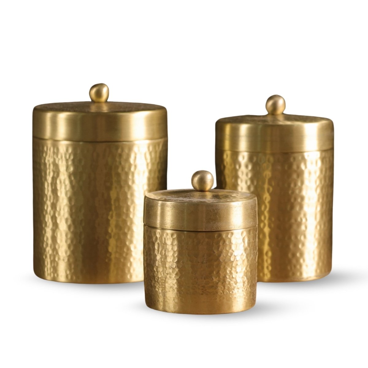 Handcrafted Pure Brass Jar with Lid | Set of 3 | Small, Medium, and Large