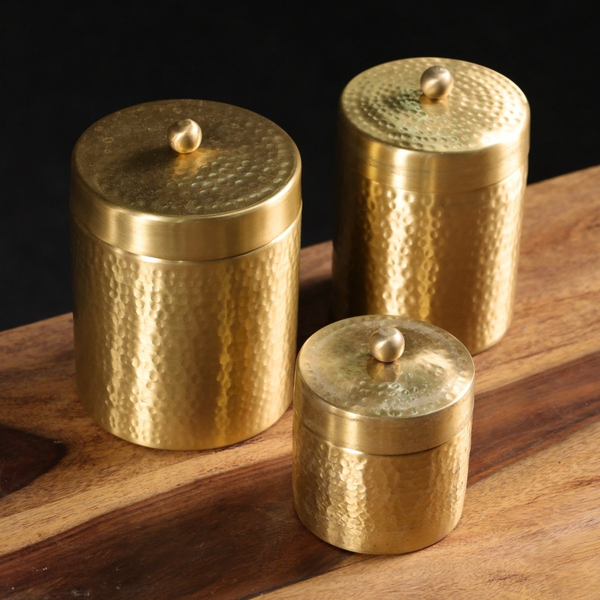 Handcrafted Pure Brass Jar with Lid | Set of 3 | Small, Medium, and Large