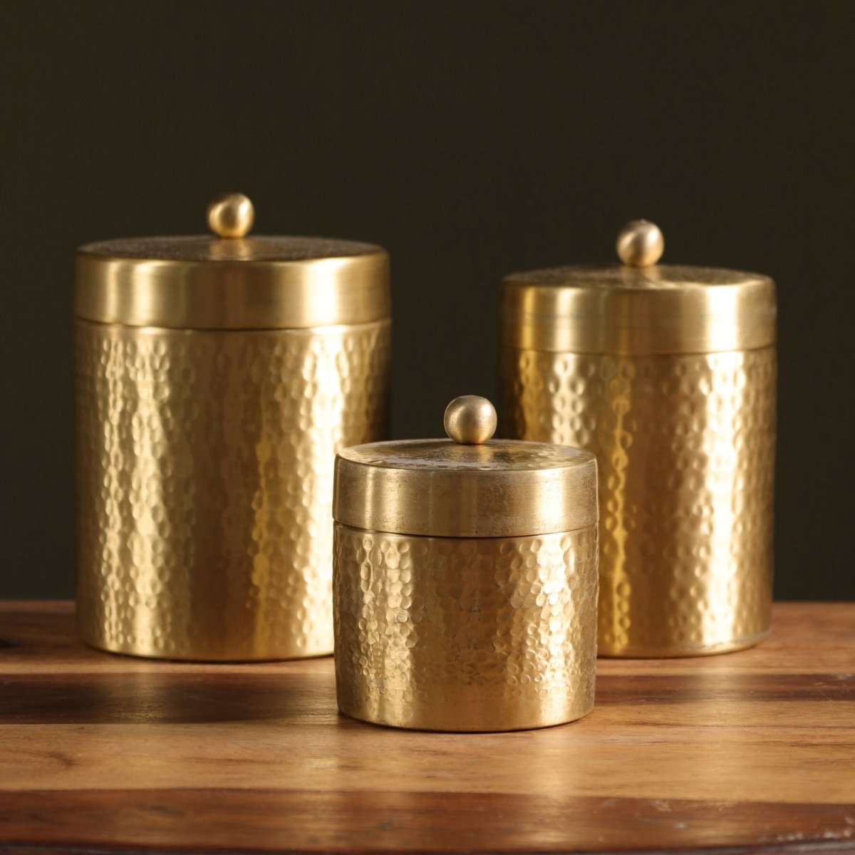 Handcrafted Pure Brass Jar with Lid | Set of 3 | Small, Medium, and Large