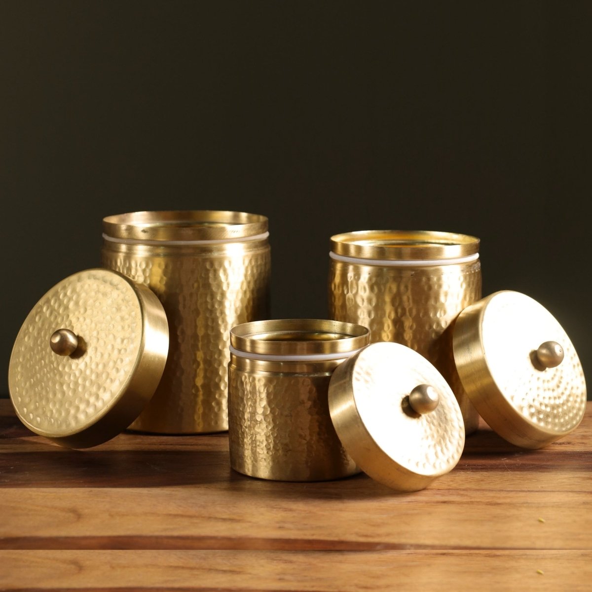 Handcrafted Pure Brass Jar with Lid | Set of 3 | Small, Medium, and Large