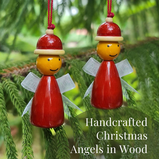 Handmade All Natural Wooden Santa's Elves Decorative Ornaments(Set of 2)
